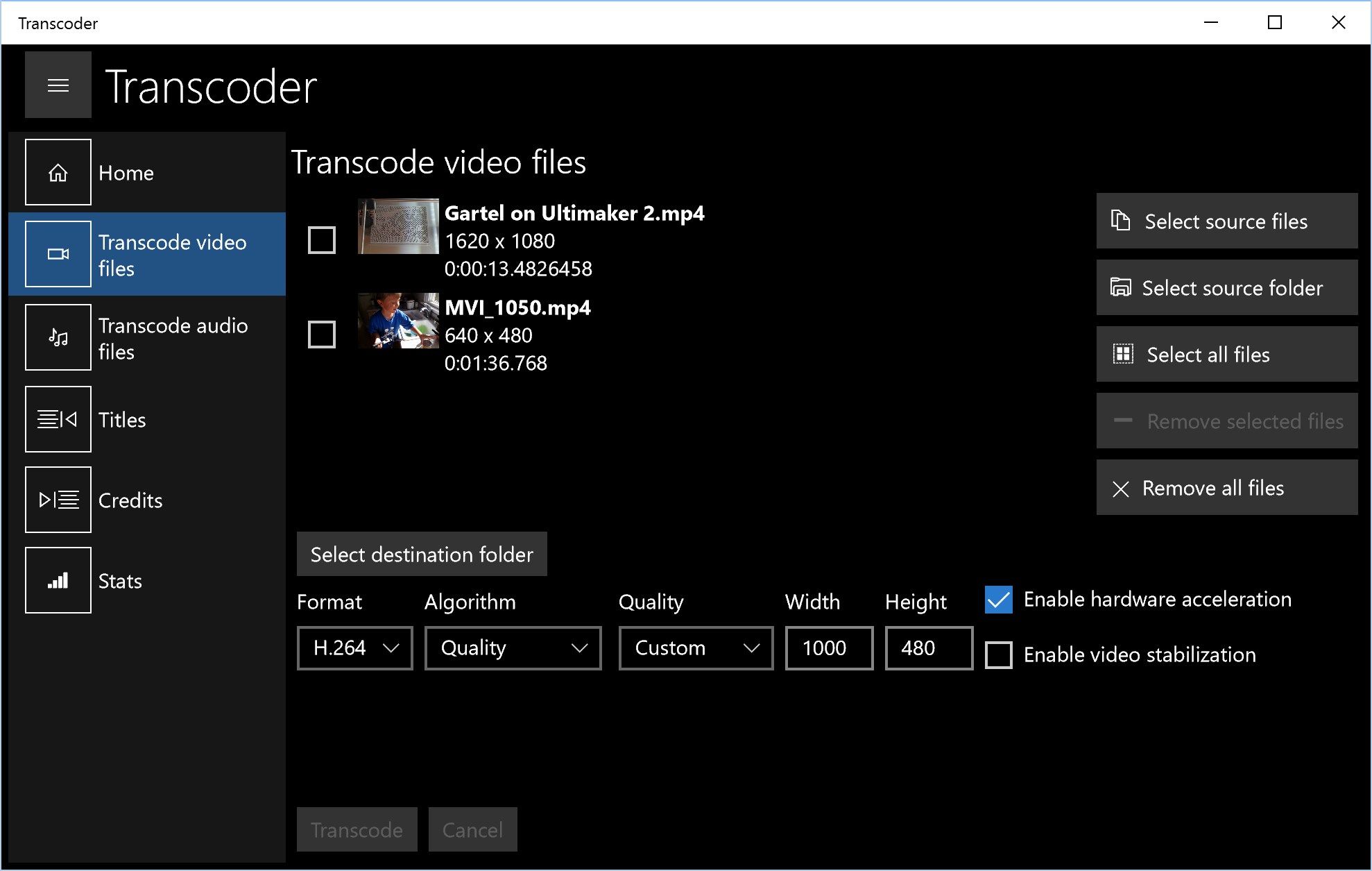 Specify a custom output size for video transcoding.
