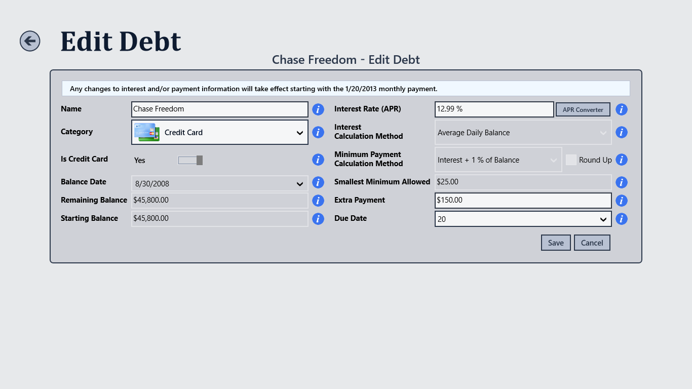 Edit an Existing Credit Card Debt