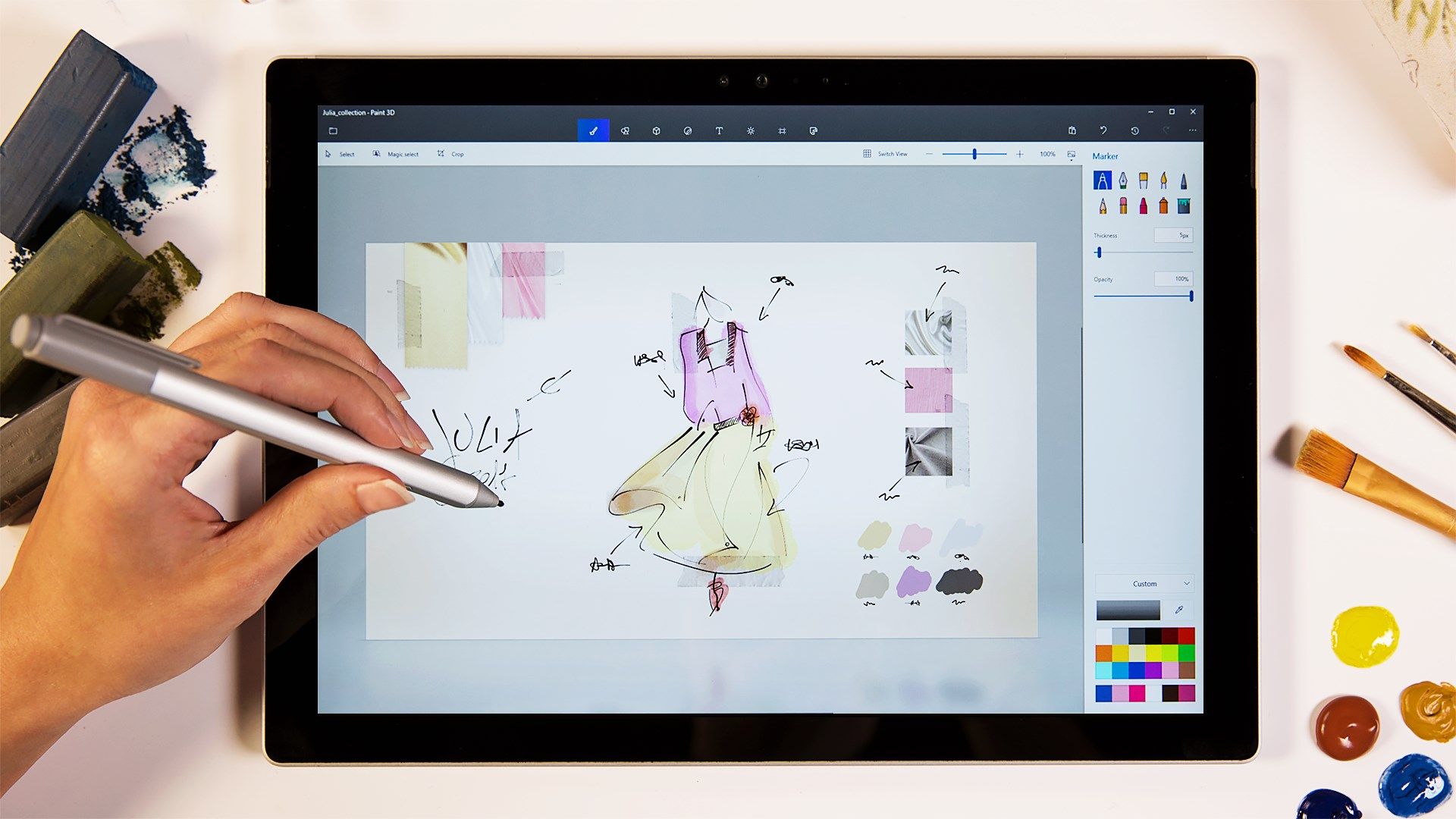 Sketch your ideas and make notes with tools like the pen and marker.