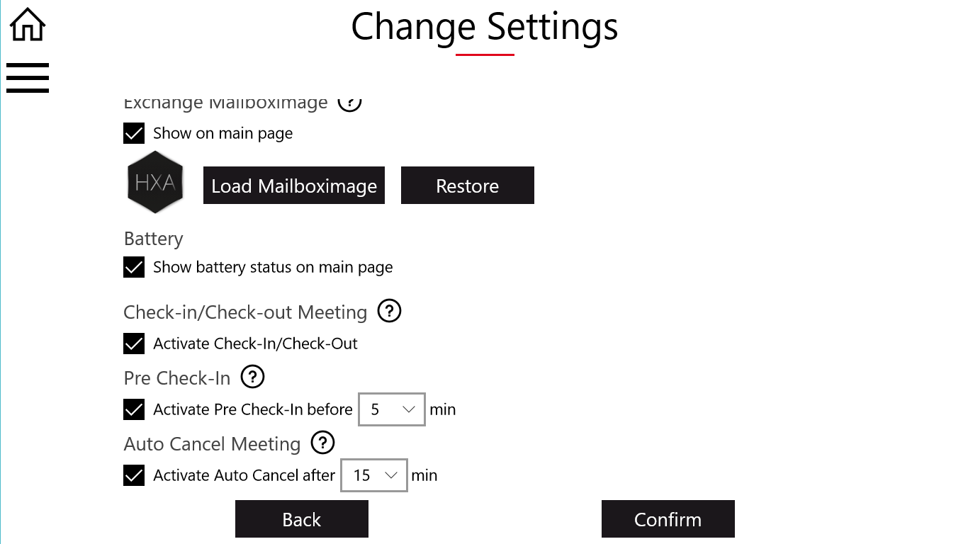 In the settings Page it is possible to Change values, names and activate or deactivate functions.