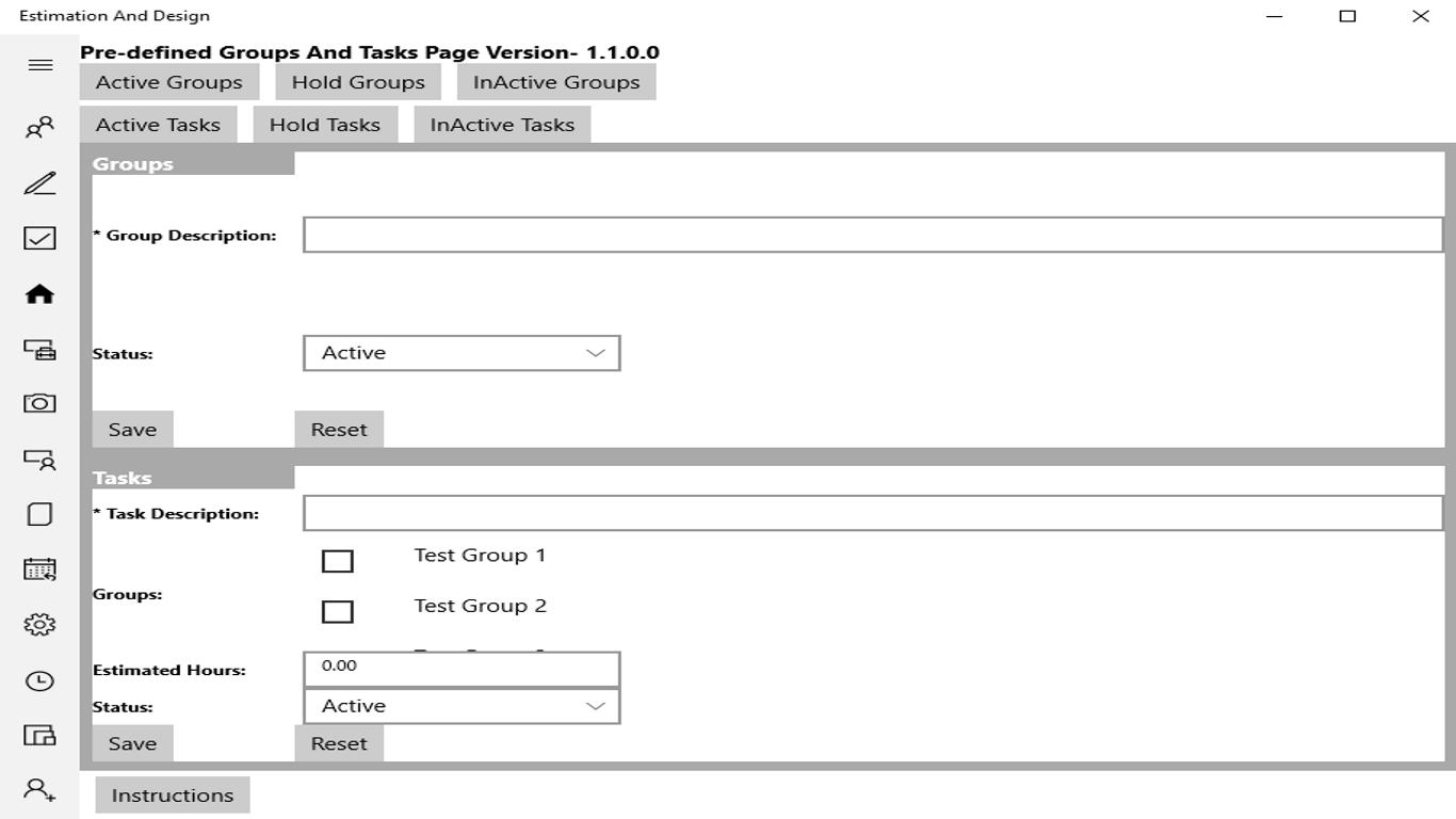 Pre-defined Tasks and Groups page
