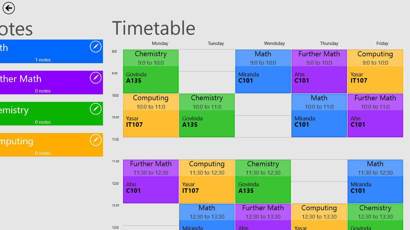Swipe all the way to the right to see your timetable