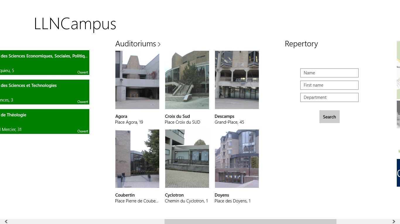 Start screen: libraries + auditoriums