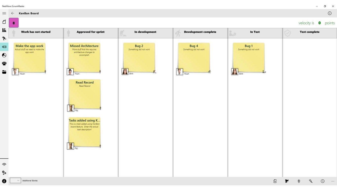 Using KanBan on its own or with scrum? Tasks automatically populate the KanBan board. Completed tasks log automatically to calculate velocity achieved.