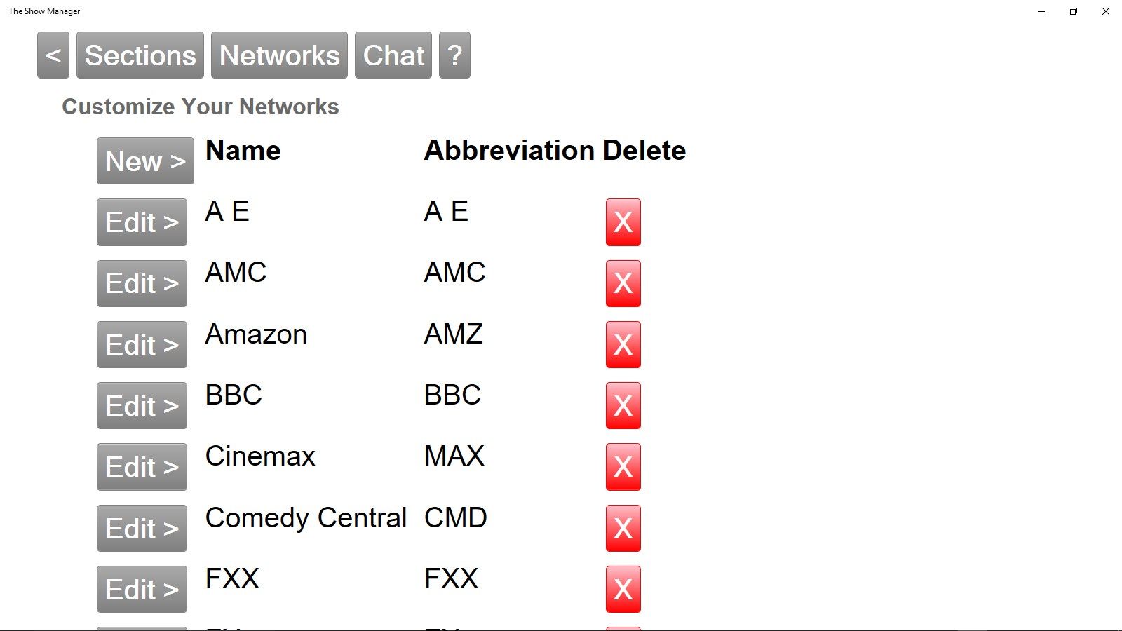 Customize your own list of networks.