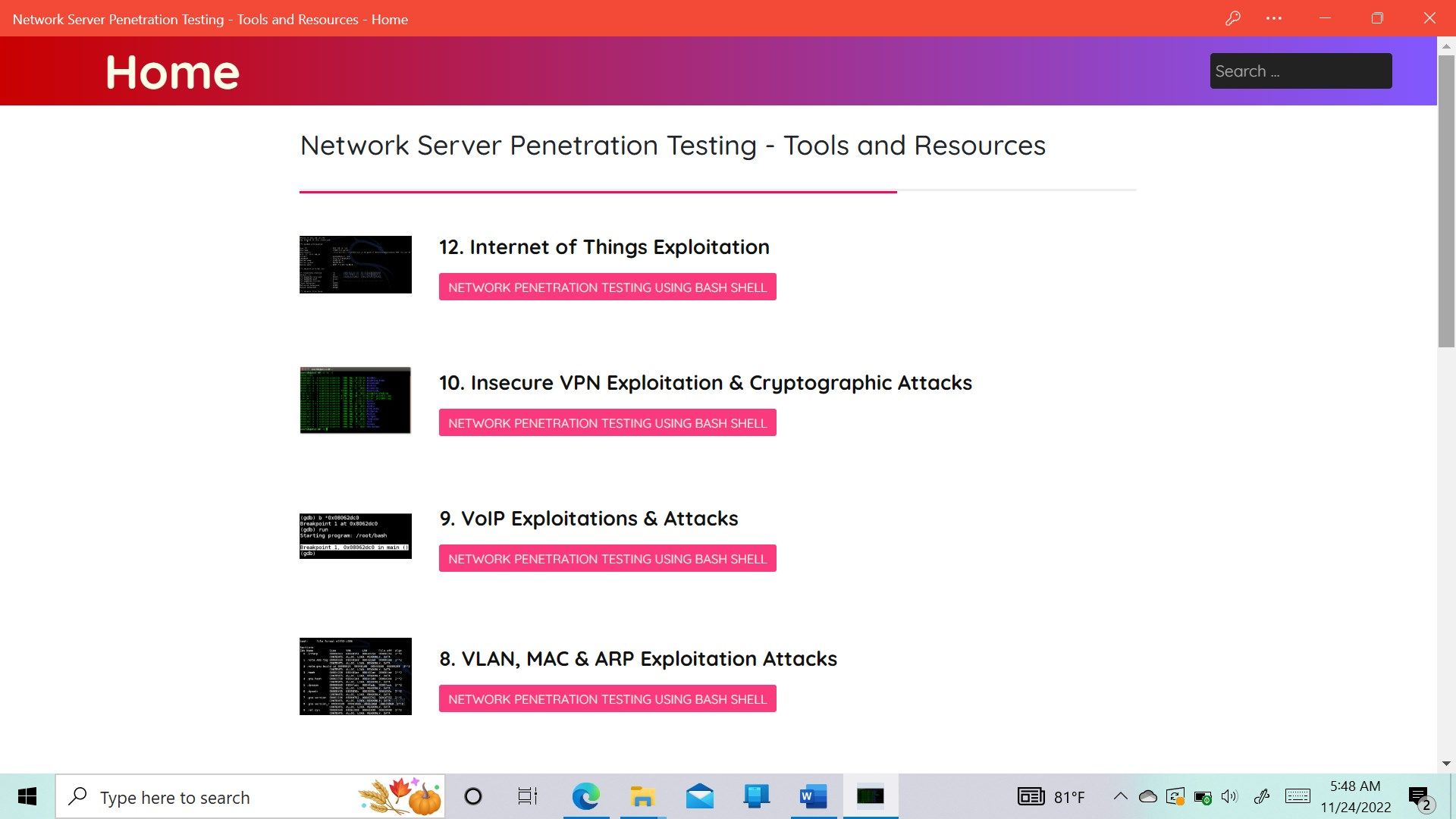 Network Server Penetration Testing - Tools and Resources