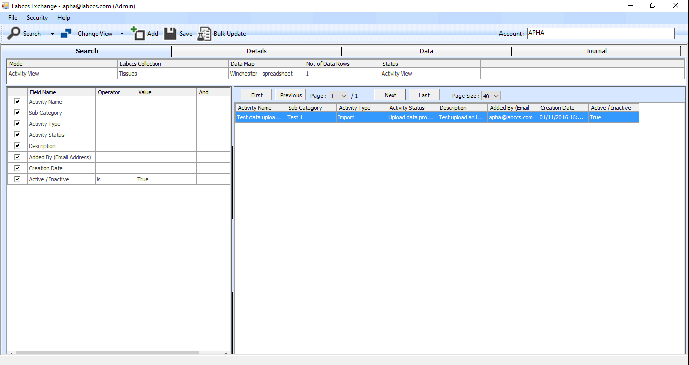 A list of Activities which manage the process of uploading spreadsheet data into Labccs
