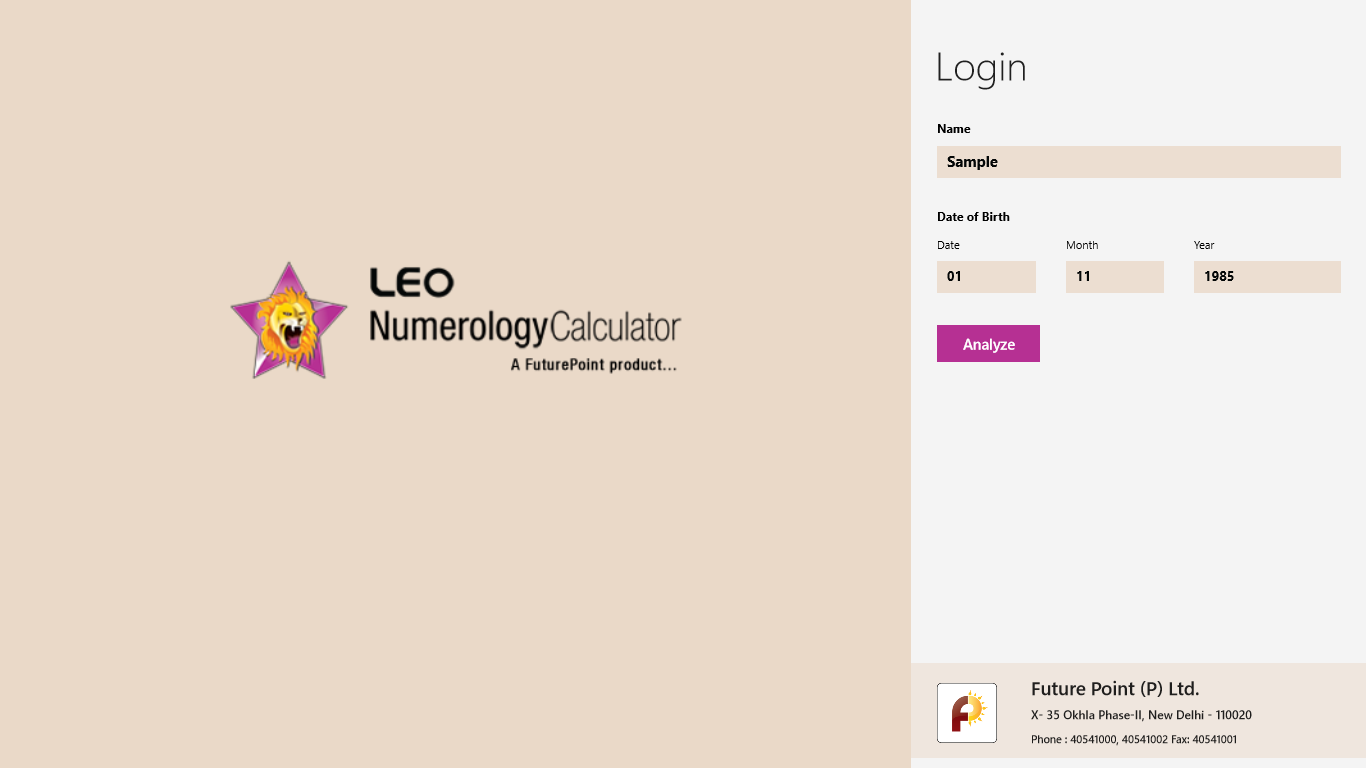 This is the input screen, user has to input the basic required details name and date of birth for the Leo Numerology Calculator to run.