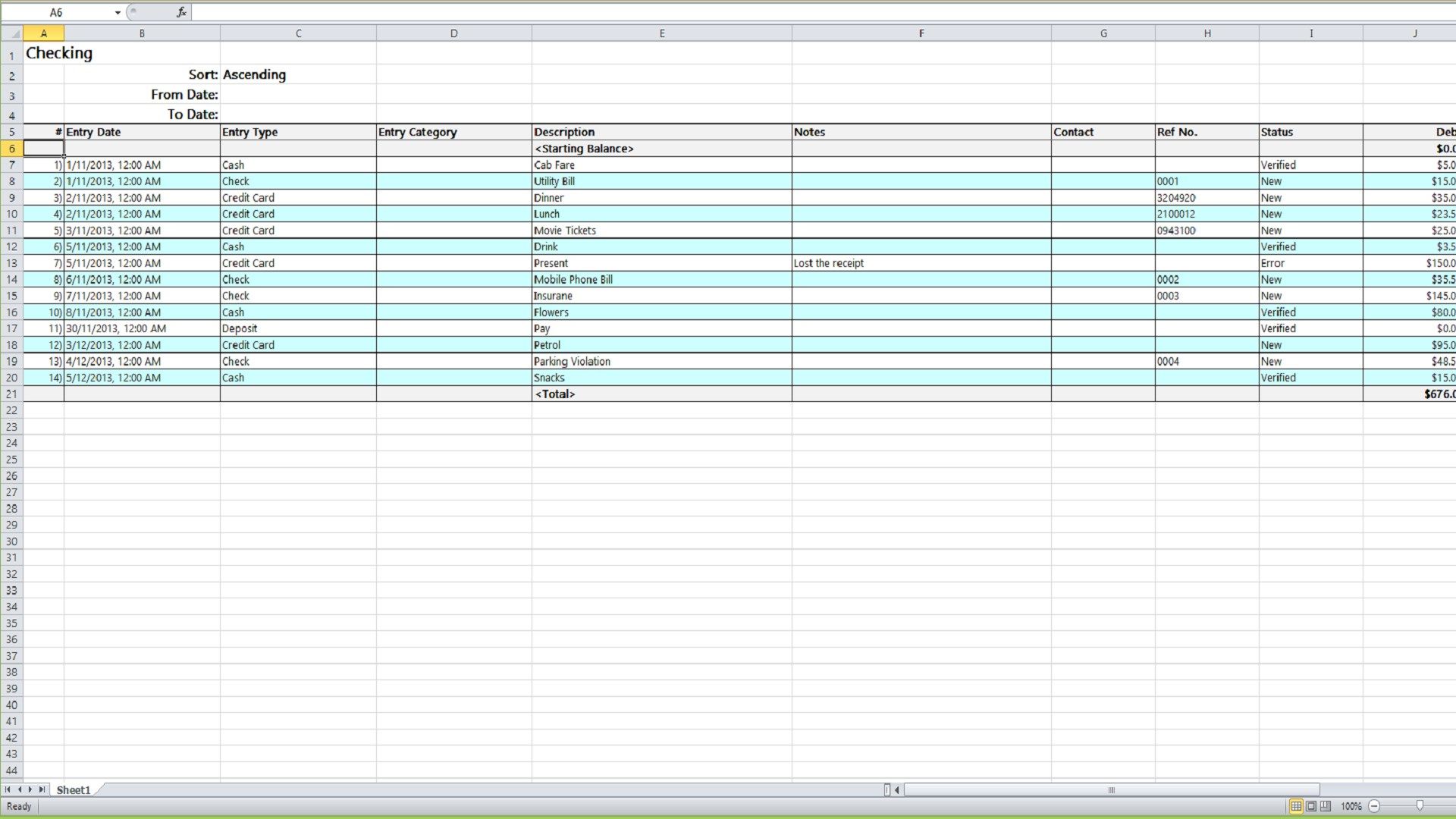 Account Entries Saved As Excel XML