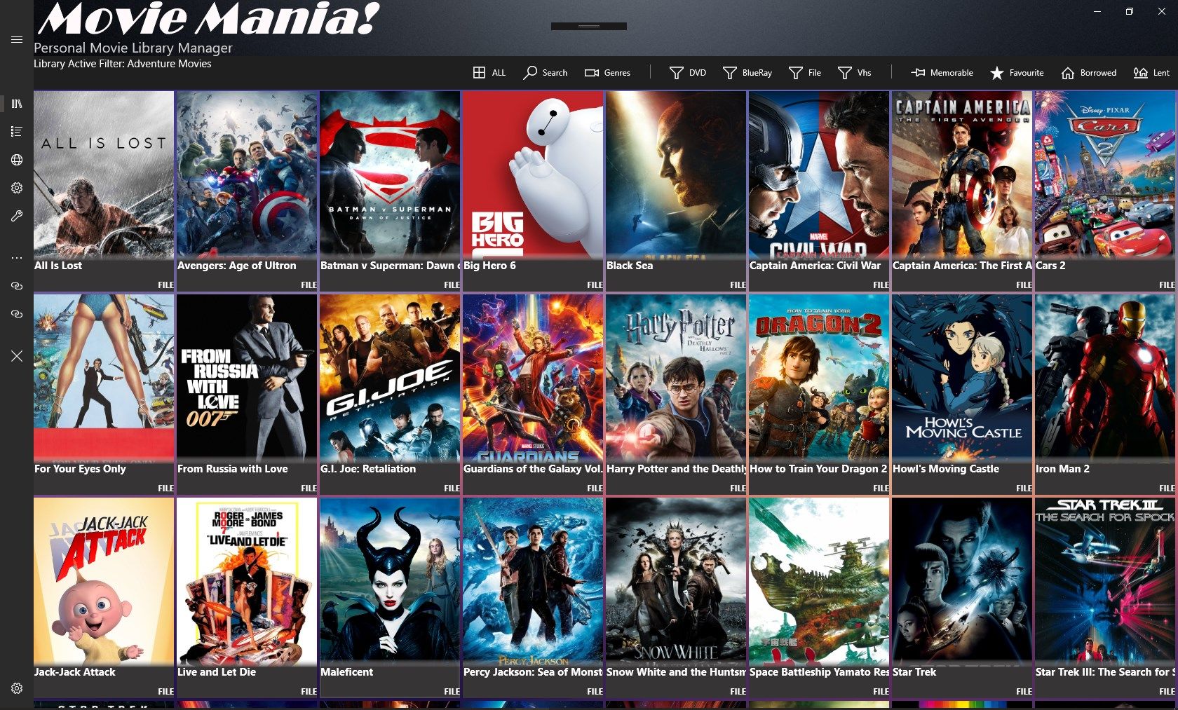 Search movies in your library and filter them for genre, favourites, mediatype and memorable movies.