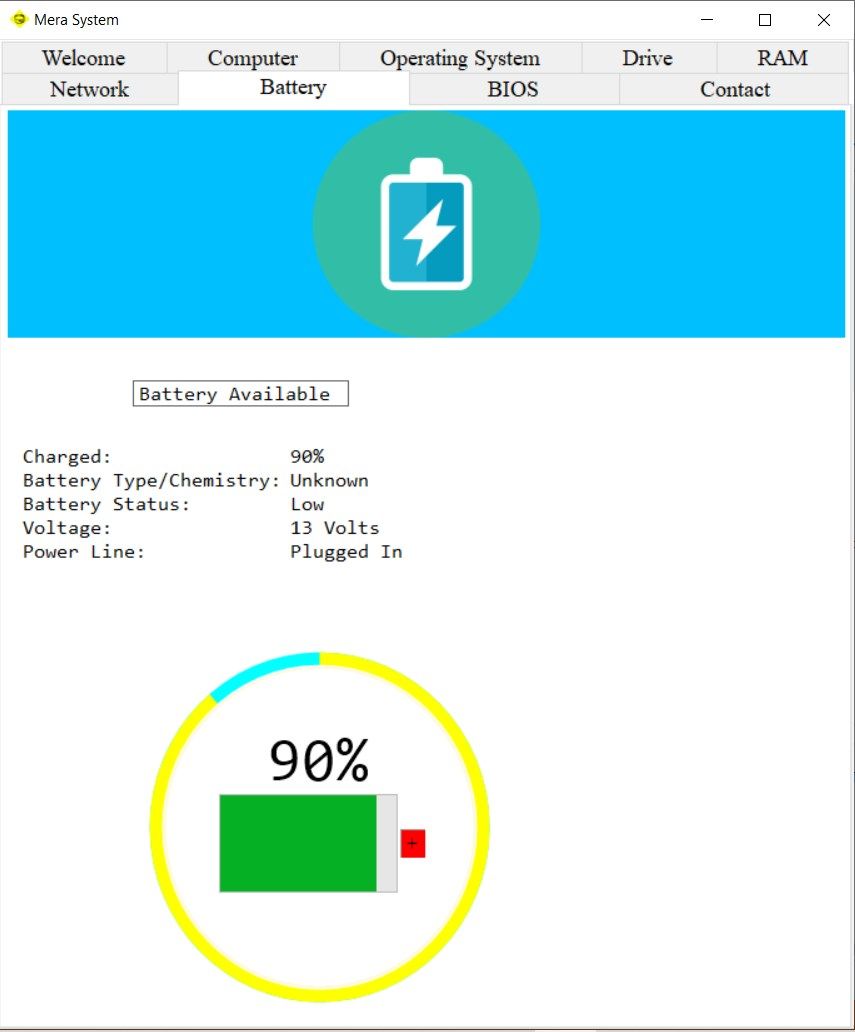 Battery information in minimum screen size mode