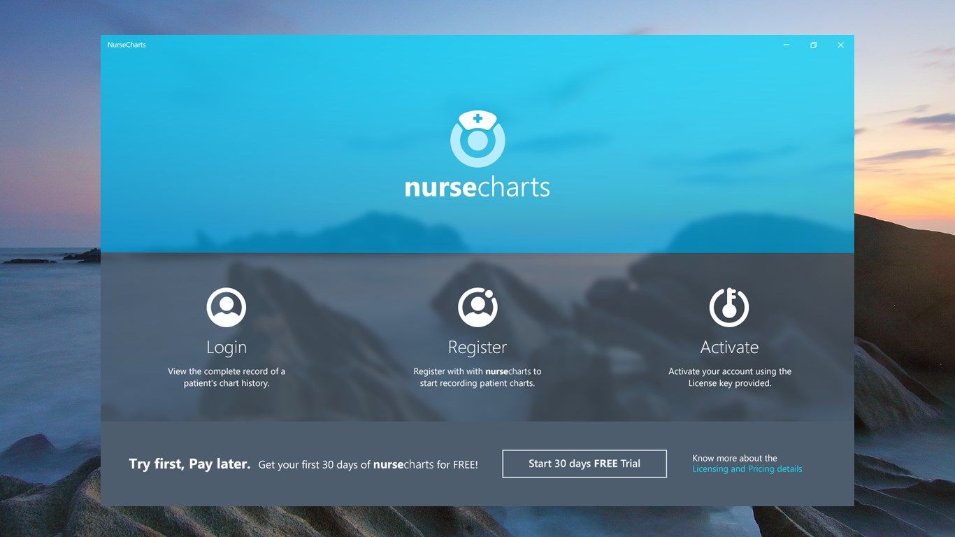 NurseCharts App Home Screen
