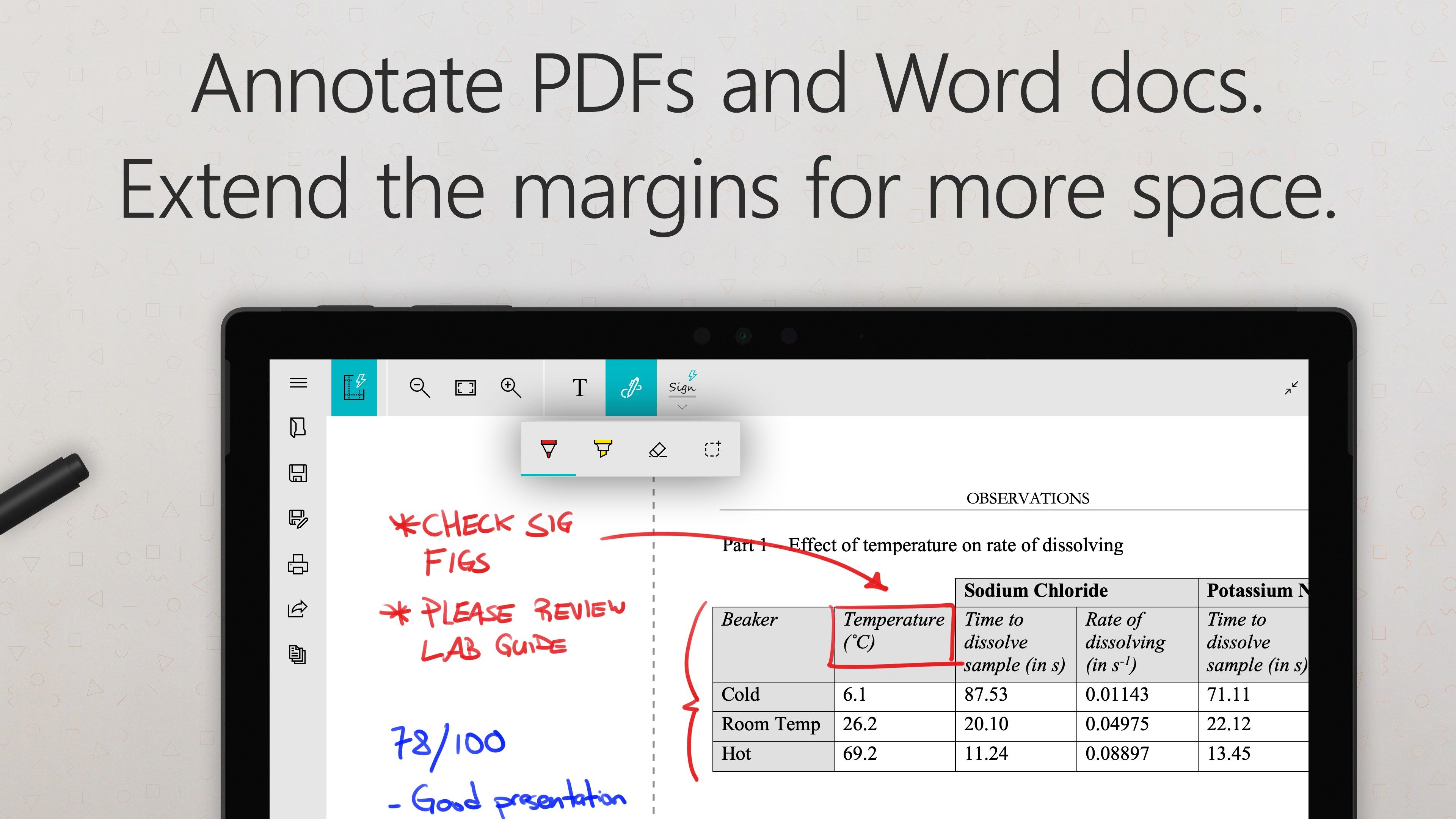 Annotate PDFs and Word docs.