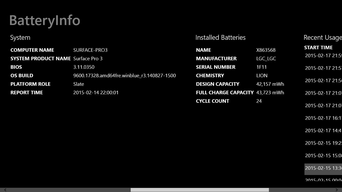 More detailed information about installed battery.