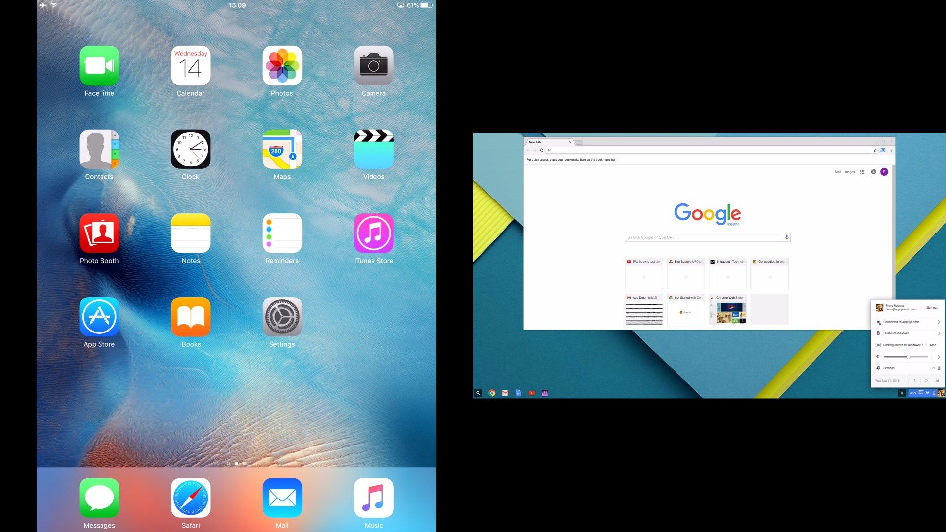 iPad and Chromebook mirroring side-by-side on to the same PC