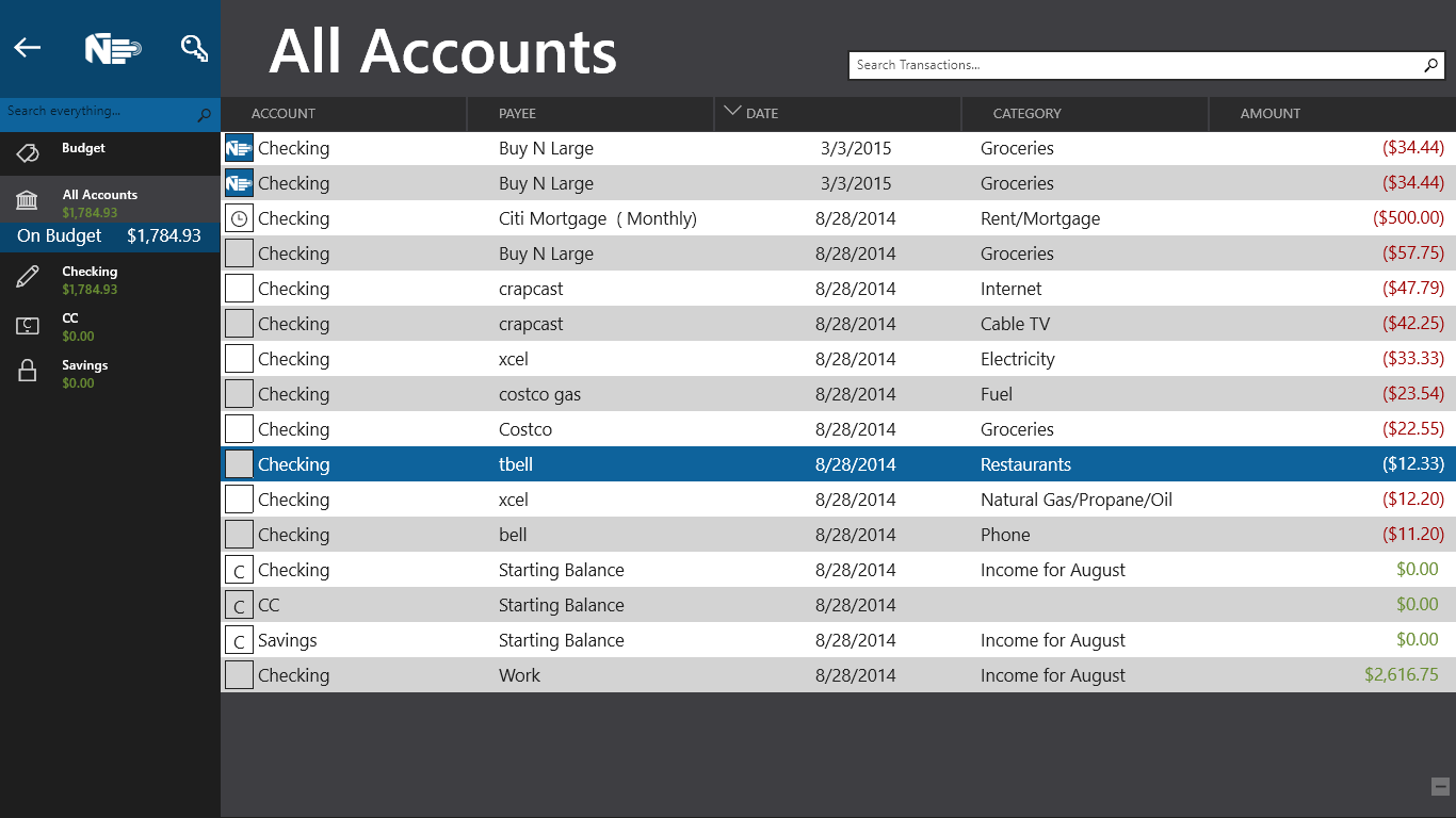 Accounts page