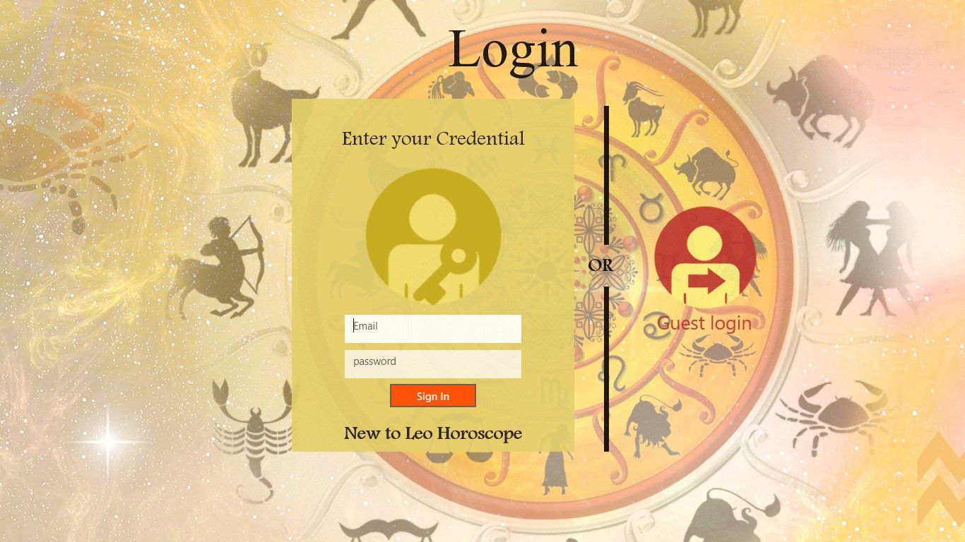 Login screen where user enters the user id and password