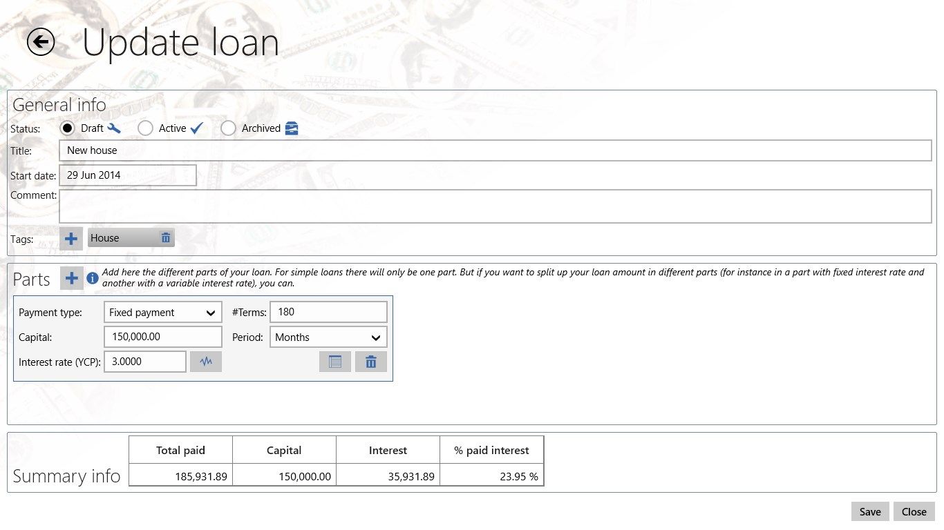 Edit your loan details. Possibly in multiple parts.
