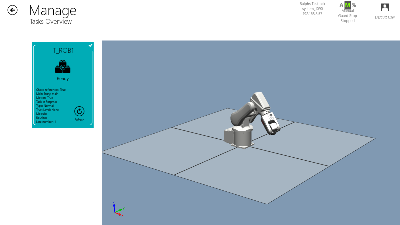 This is the task panel view with the 3D animation of the attached mechanical unit.