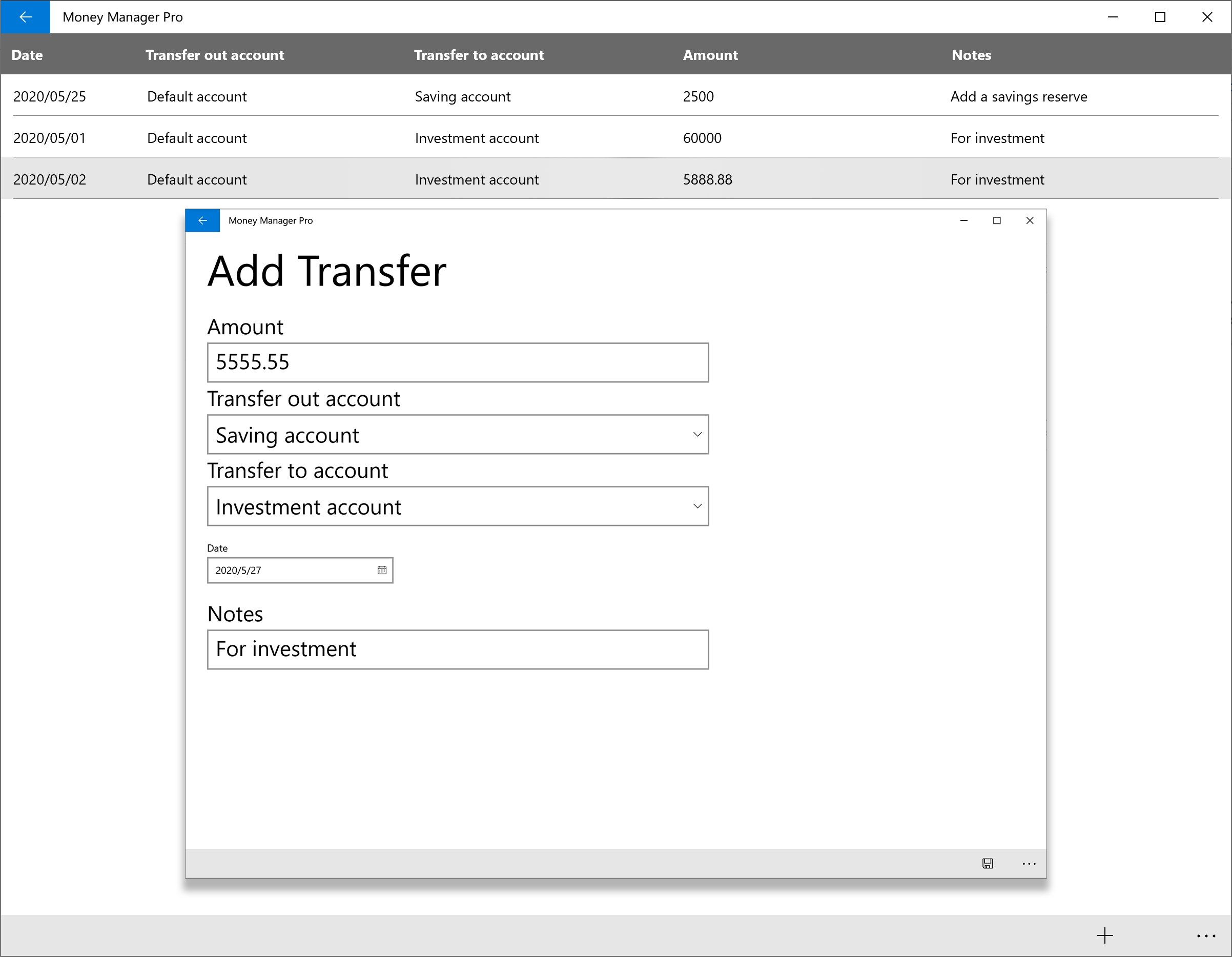 Transfer between two accounts