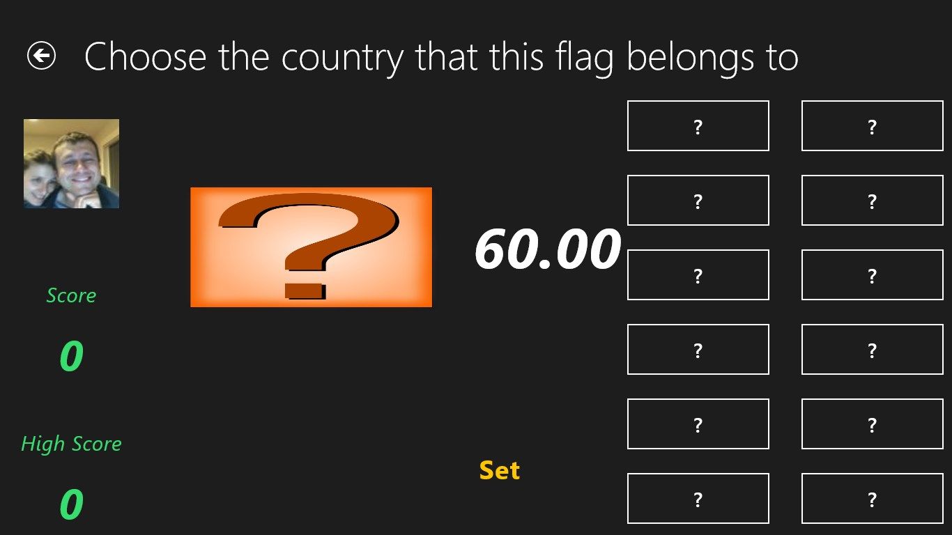 Choosing which country the flag belongs to - game mode. Clock countdown is about to start.