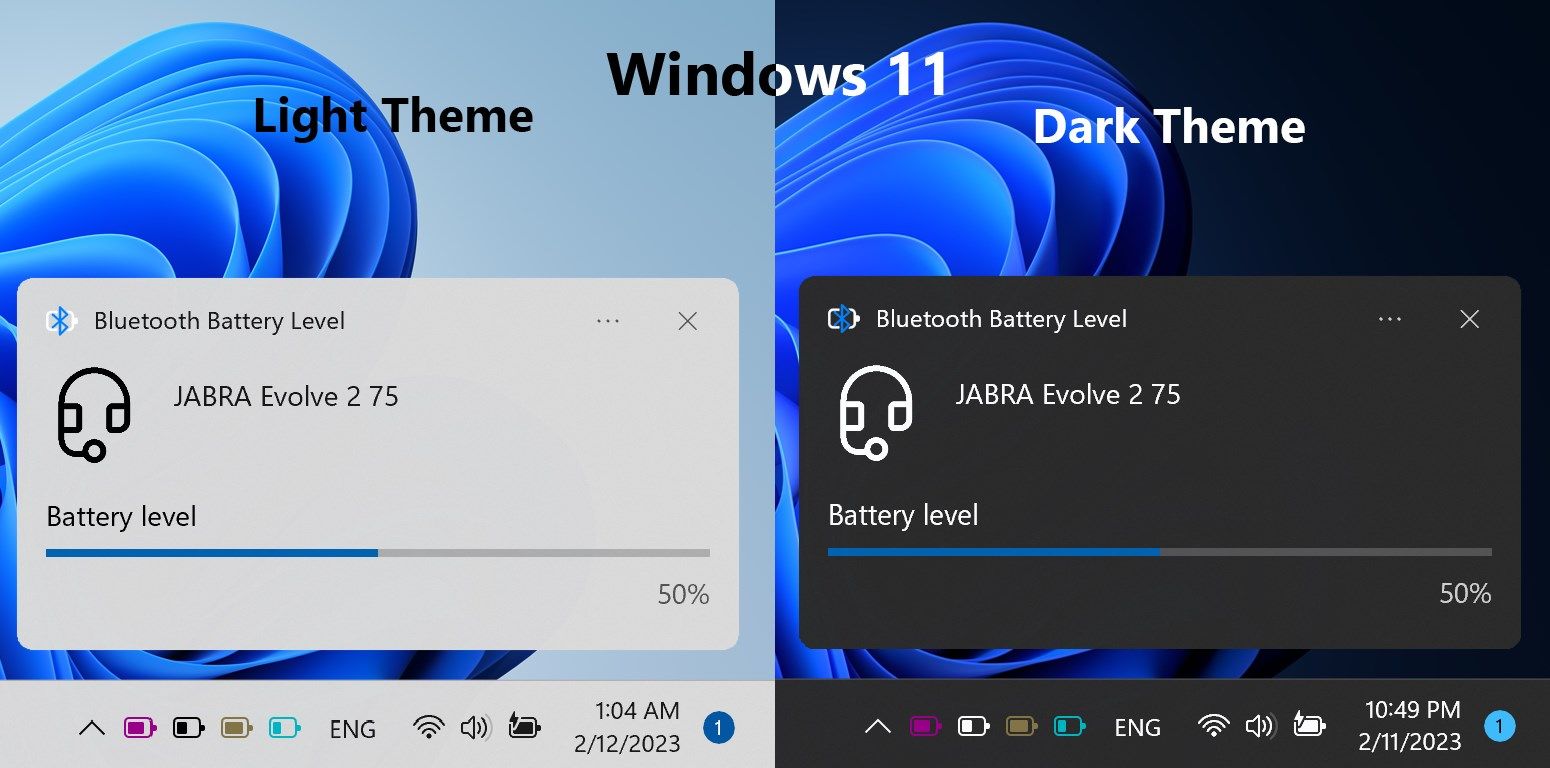 Windows 11 device battery level notificaion with high resolution and DPI