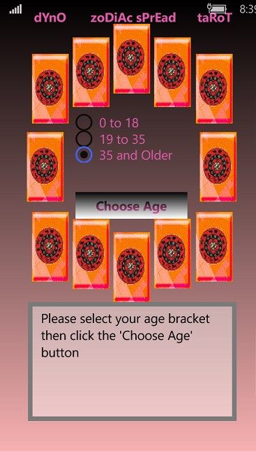 Choosing age bracket (Determines whether you are a page, boy or girl. Knight, young adult male. Queen, young or mature adult female. King mature adult male.) for the significator.