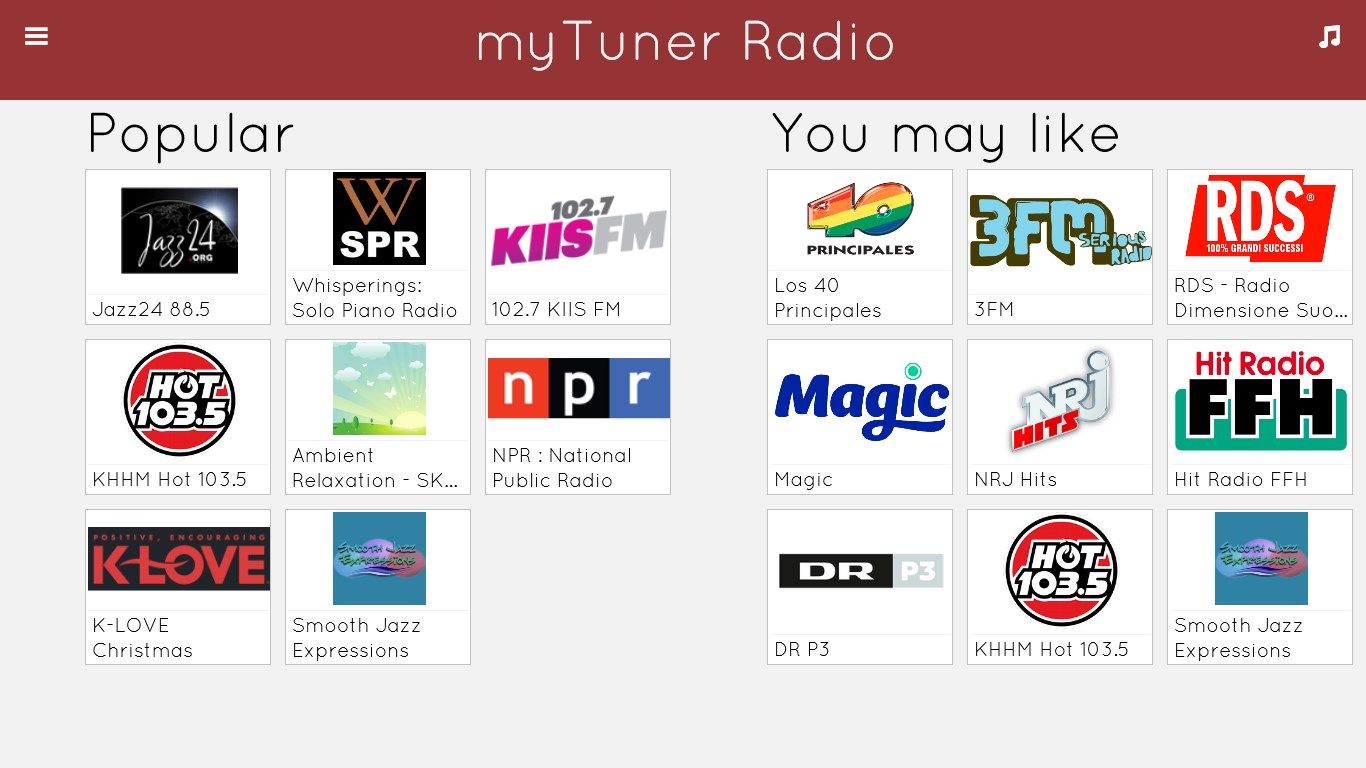 The main menu of myTuner Radio features the most popular stations in your country and we also present some suggestions to you …