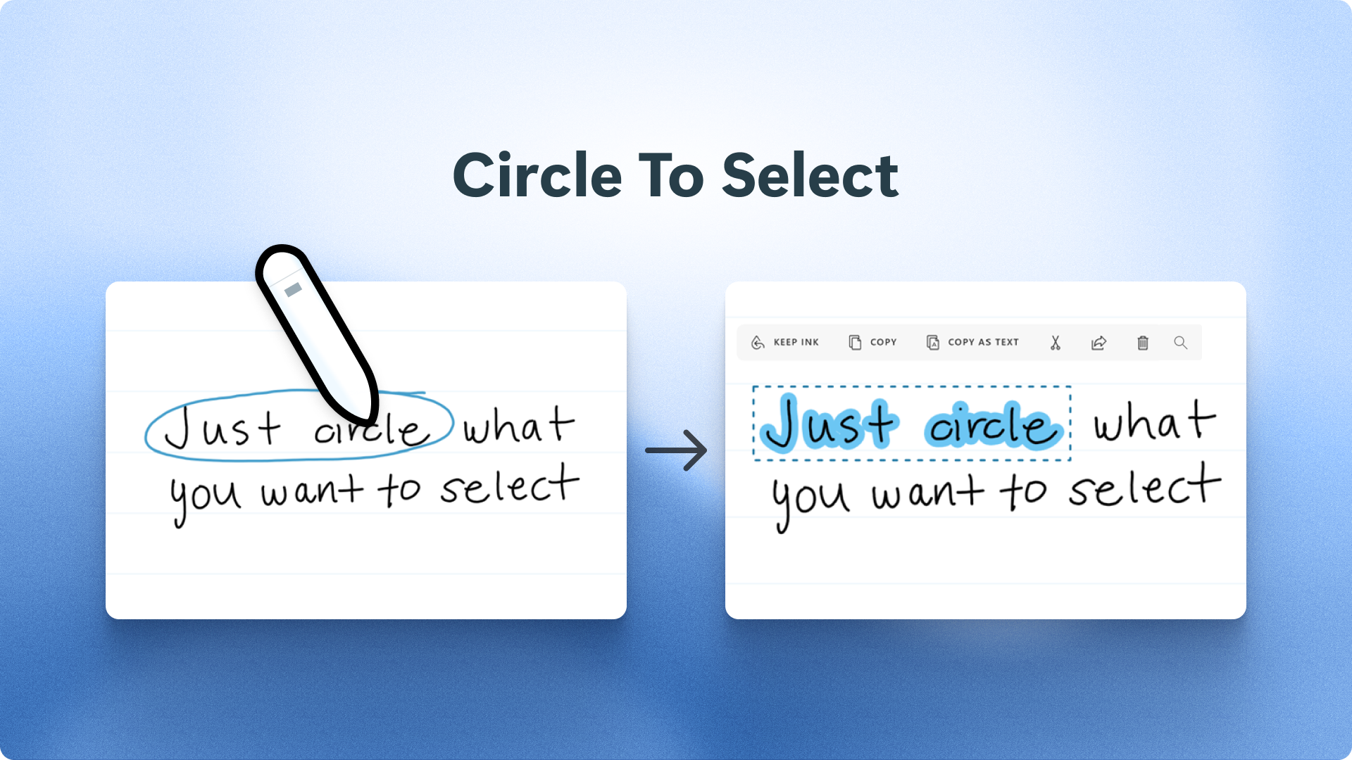 Demonstration of selecting words using instant lasso by circling them with the ink