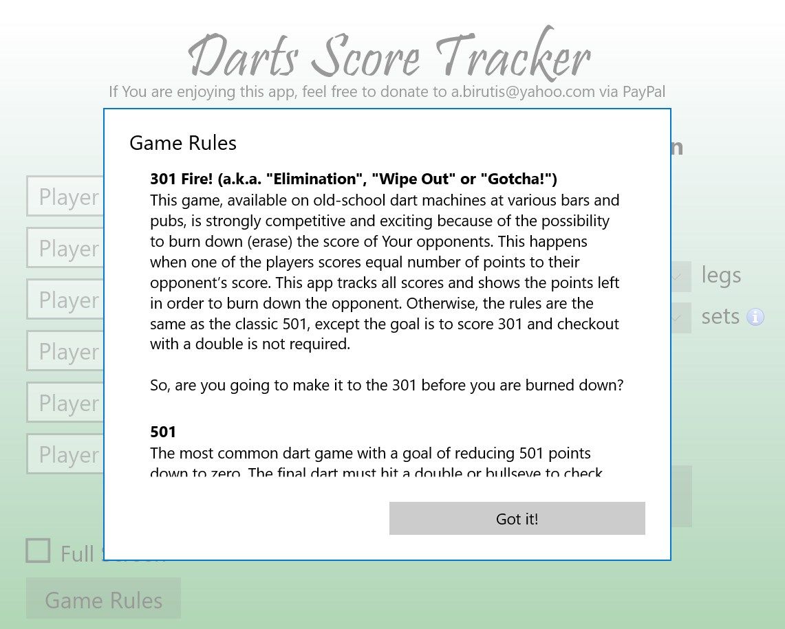 Darts Score Tracker
