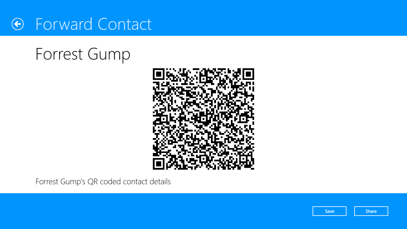 QR encoded contact details that can be easily scanned, saved, or shared