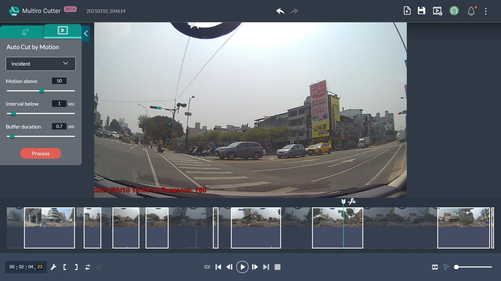 Automatically mark the scenes with noticeable motions in a dash cam video.