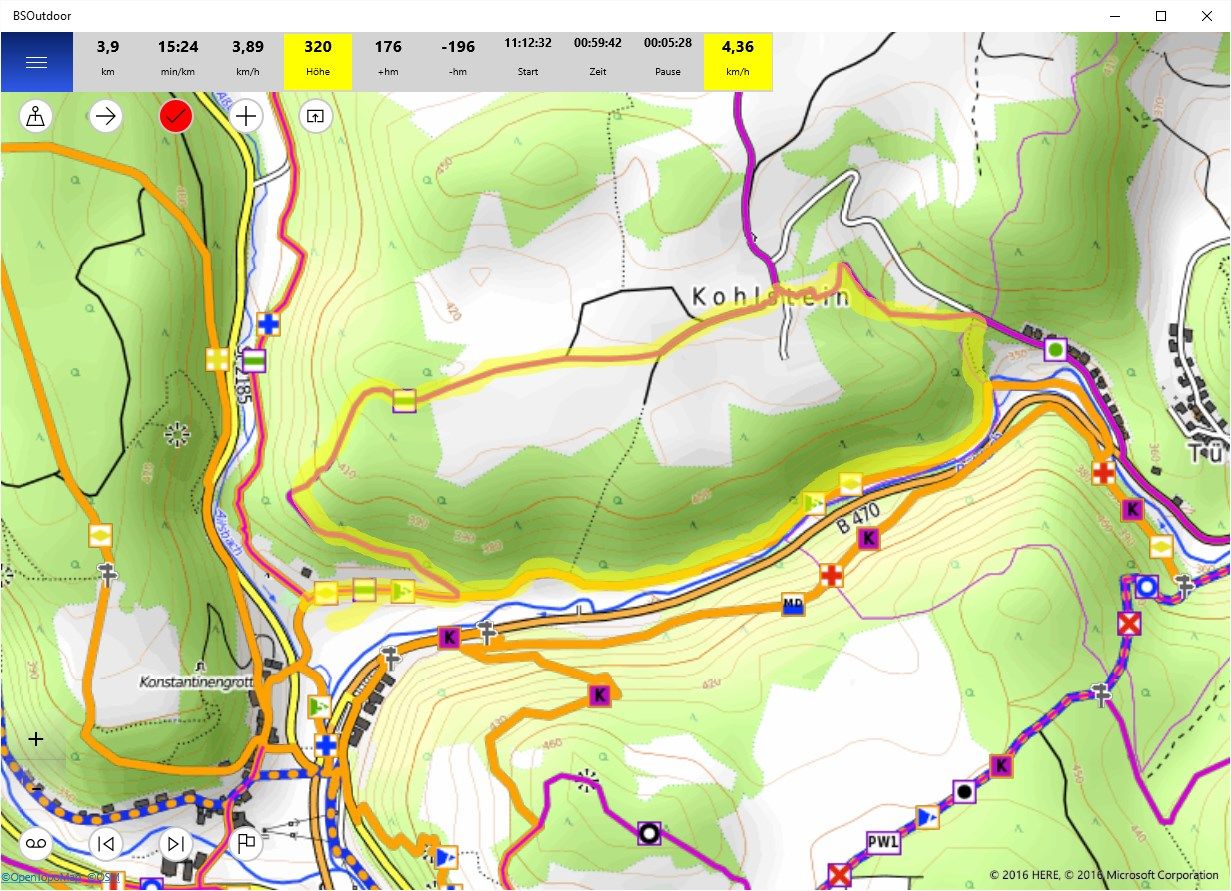 Map with inset walking trails and a recorded track.