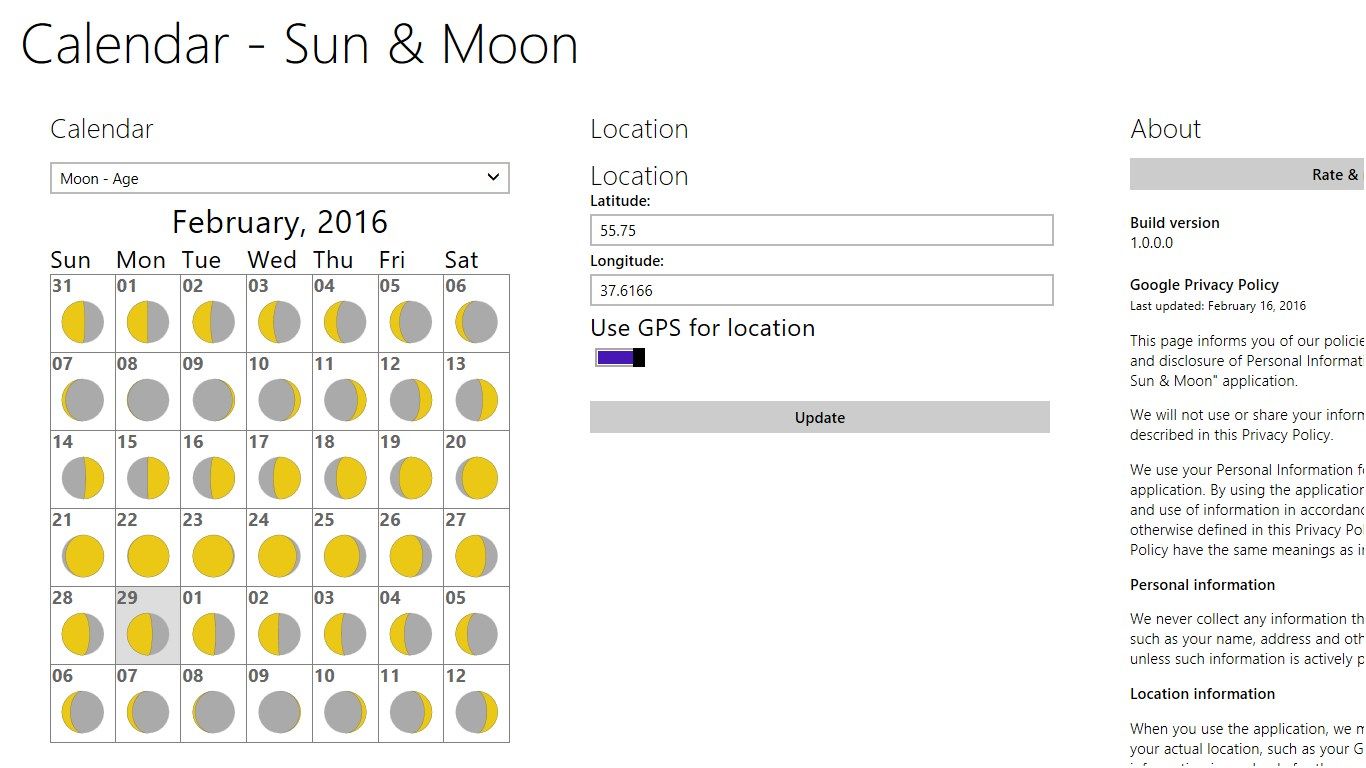 Calendar - Sun & Moon