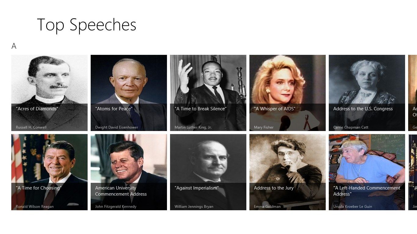 Visually browse speakers and their speeches