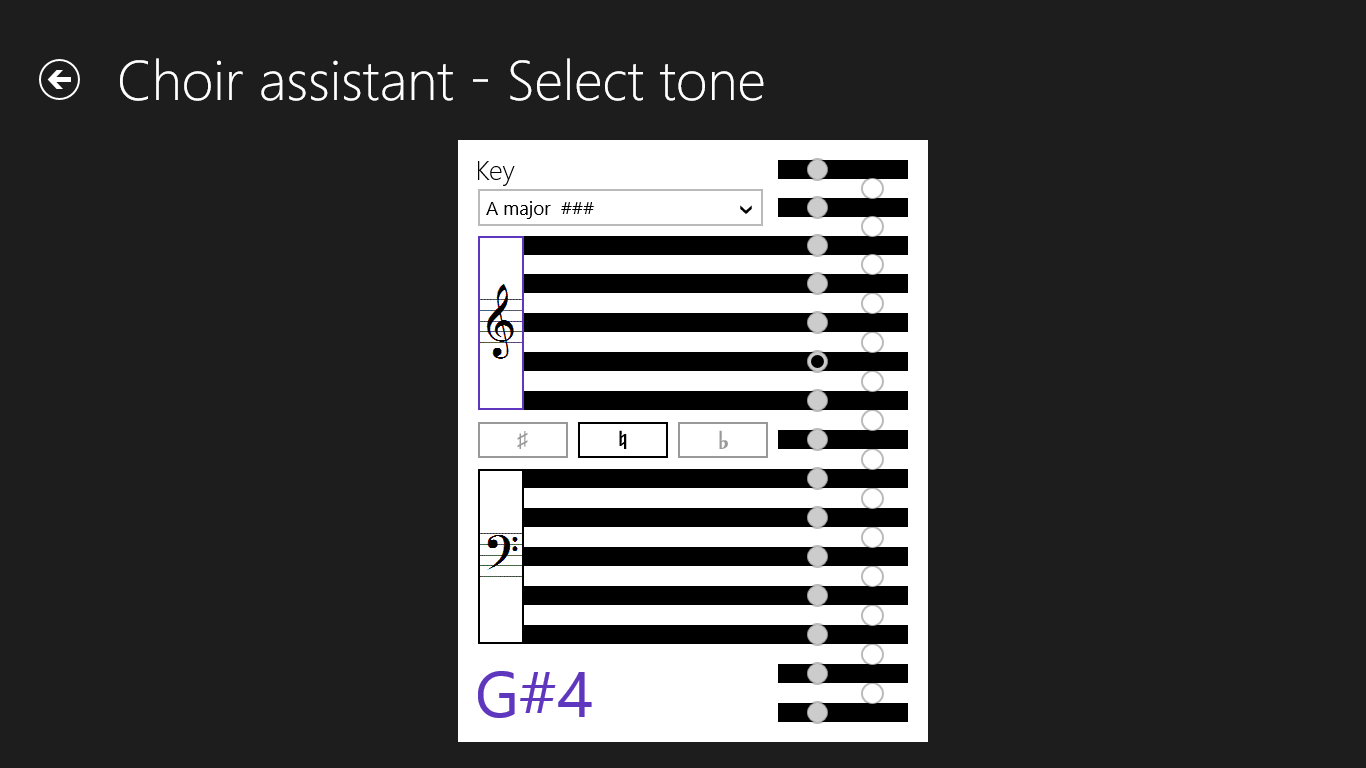 The input of the first tones via a schematic illustration of note lines.