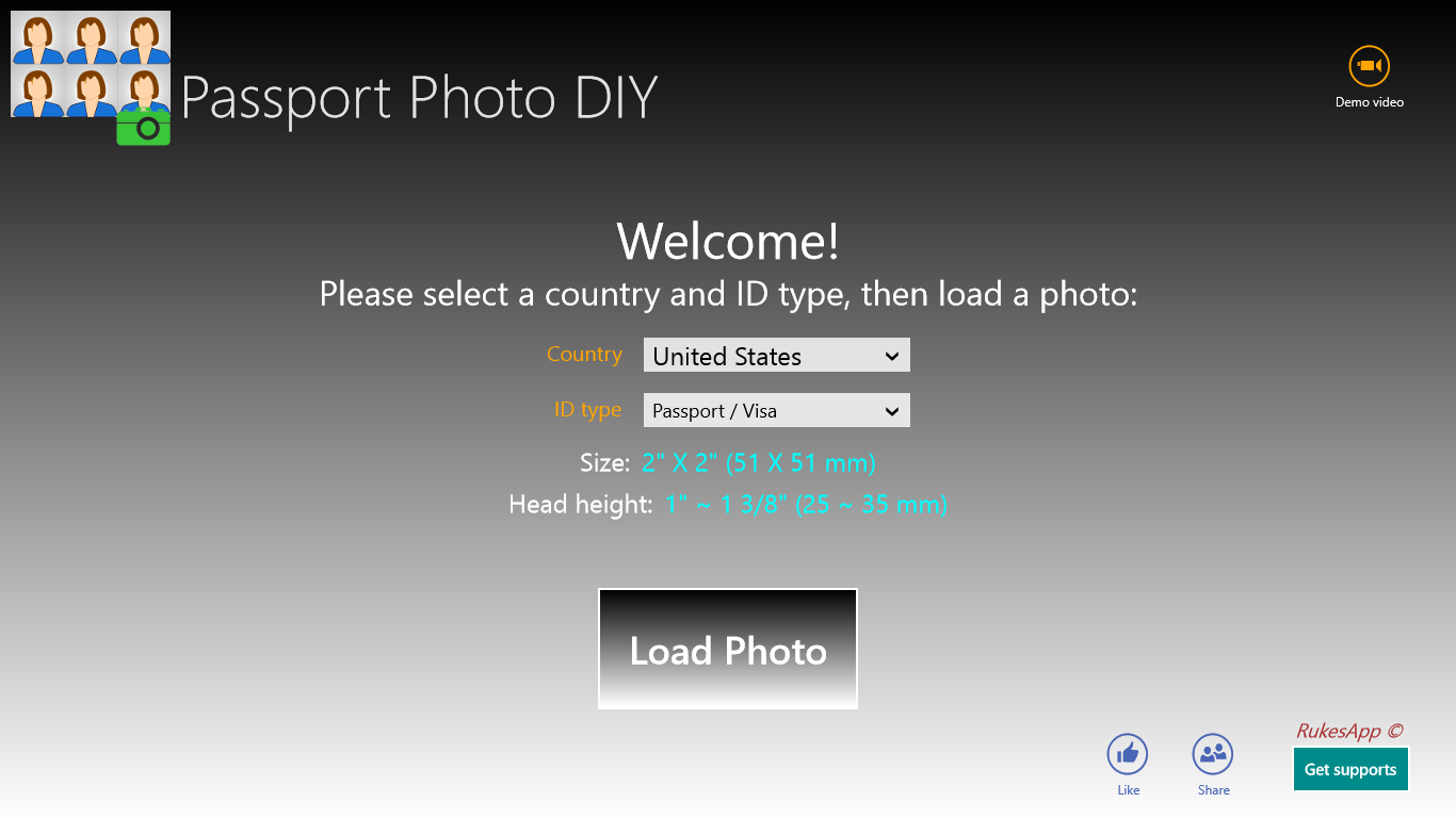 Start page - select country and Id type of the photo