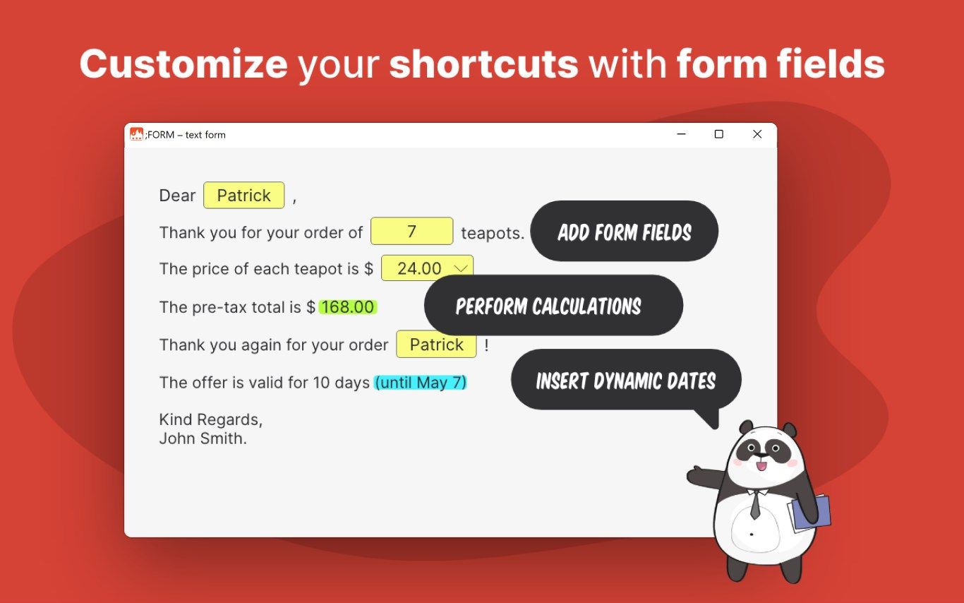 Customize your shortcuts with form fields