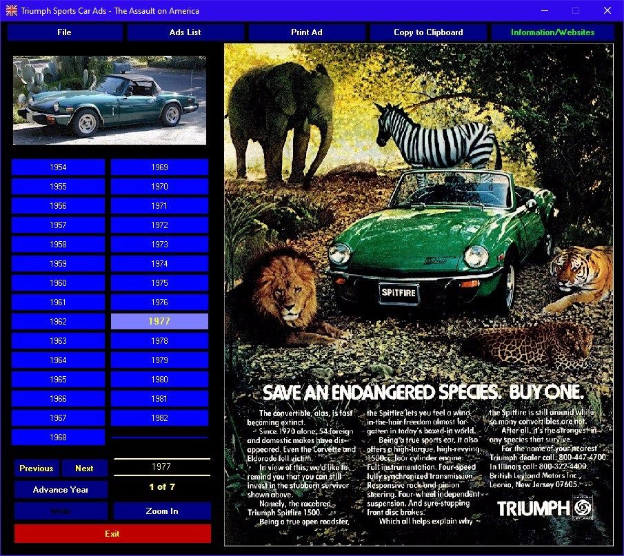 Triumph Sports Car Ads 1954-1982