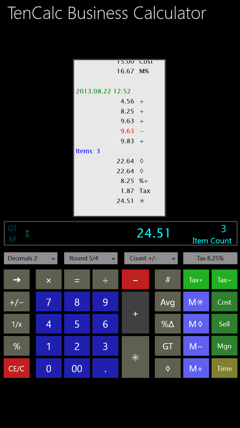 Calculator page - portrait view