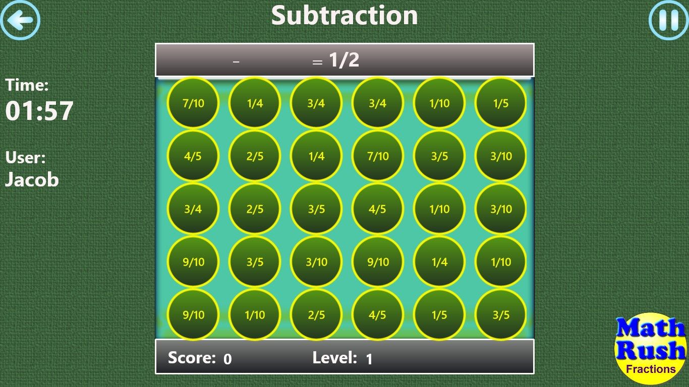 Complete Fraction Subtractions 25 levels