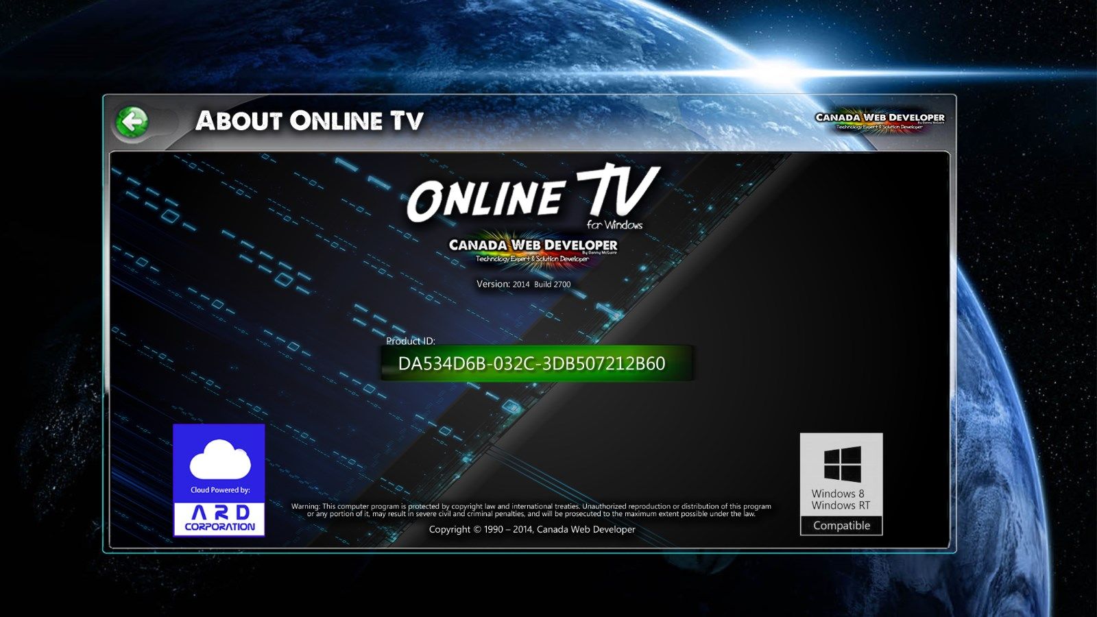 Online TV for Windows 8 and Windows RT About