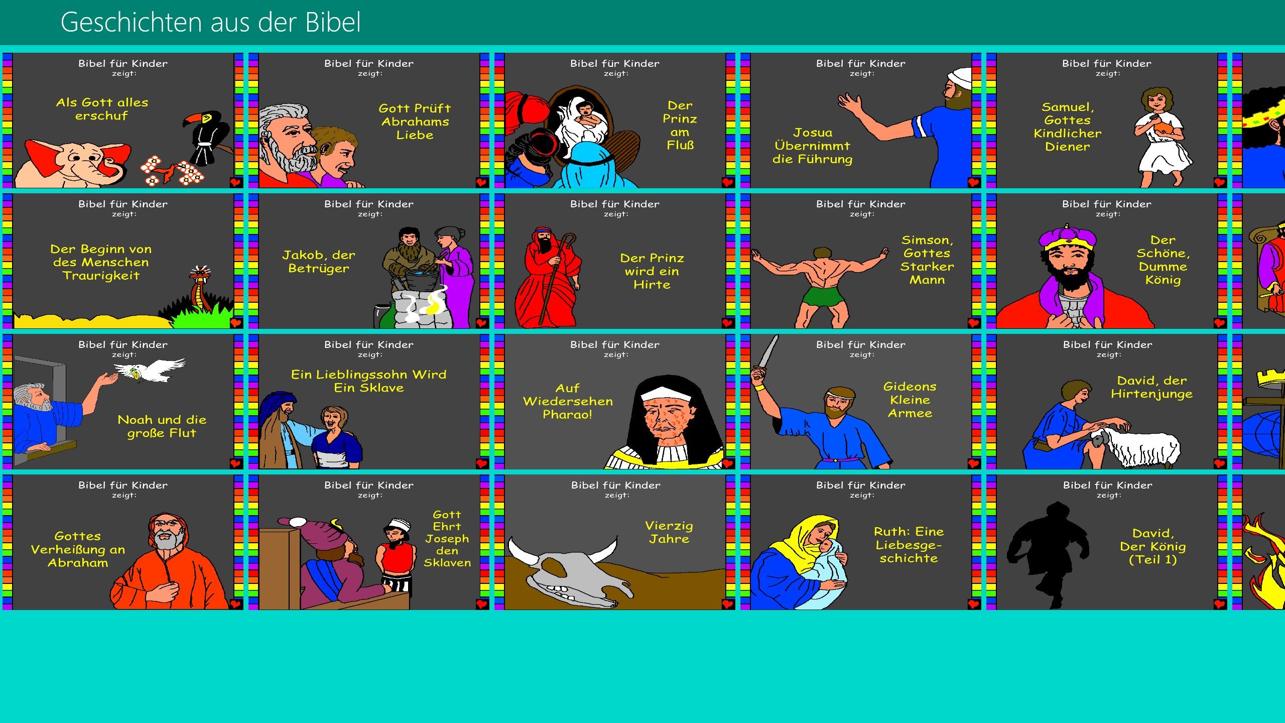 Sammlung von 56 Geschichten aus der Bibel dargestellt.