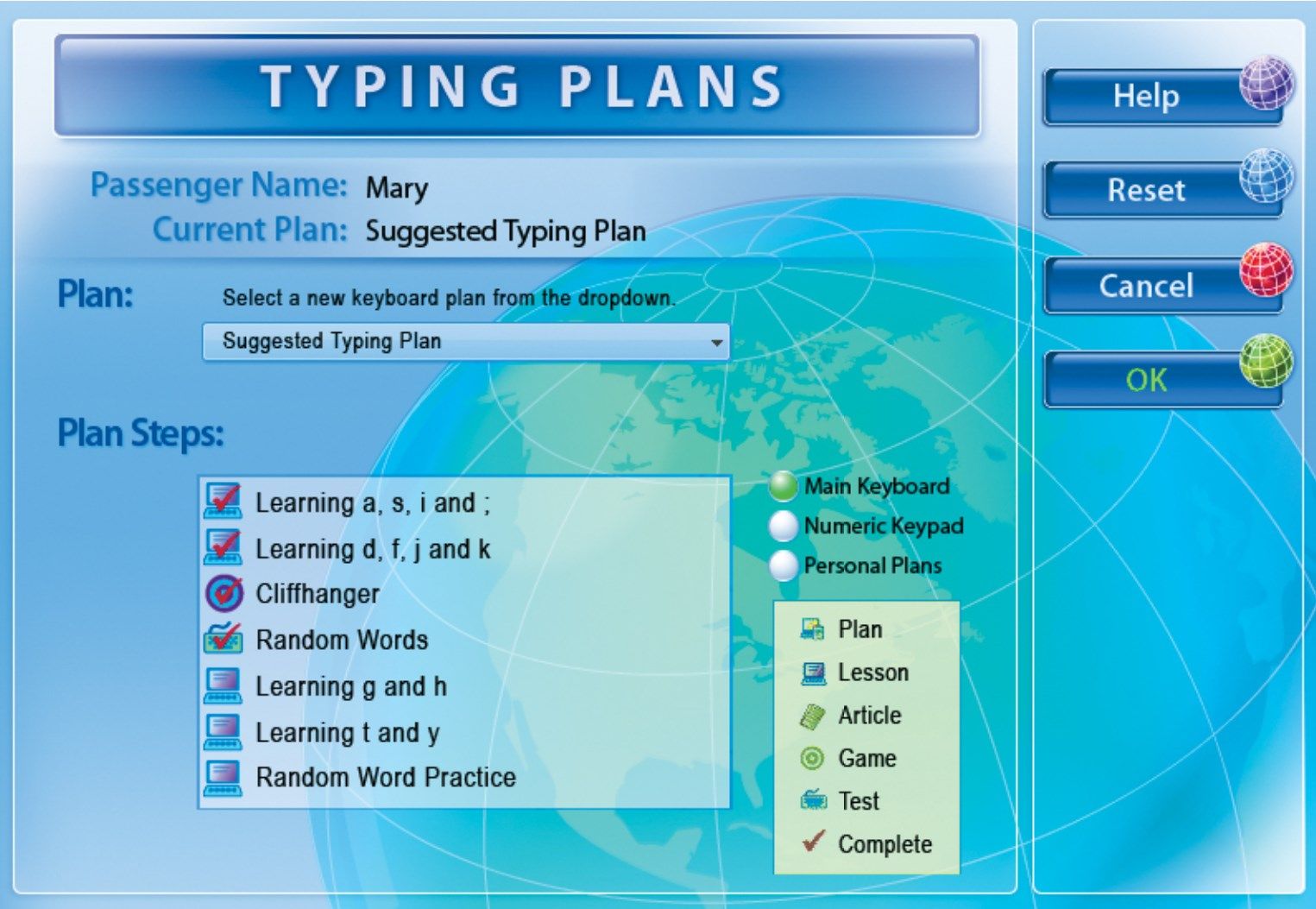 Reach your words-per-minute goal quickly with the Suggested Typing Plan.