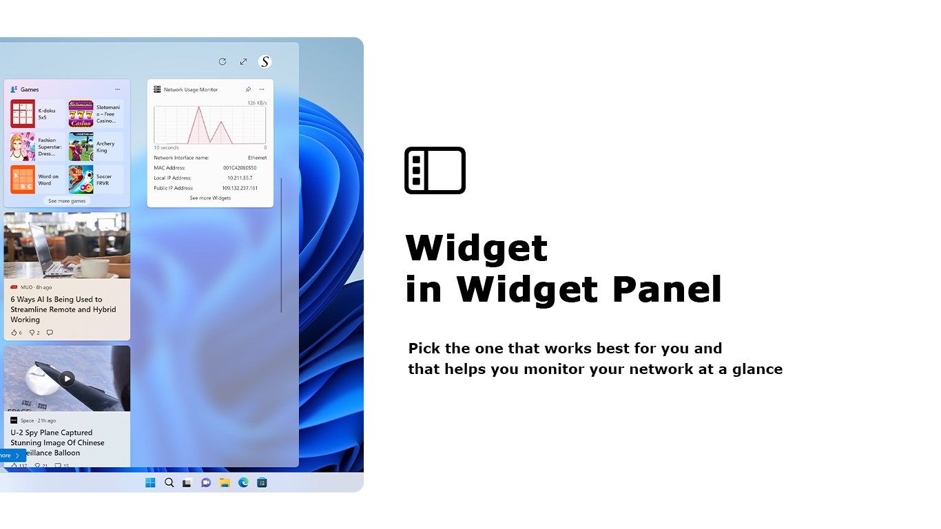 Network Usage Monitor widget in the Windows 11 widget panel