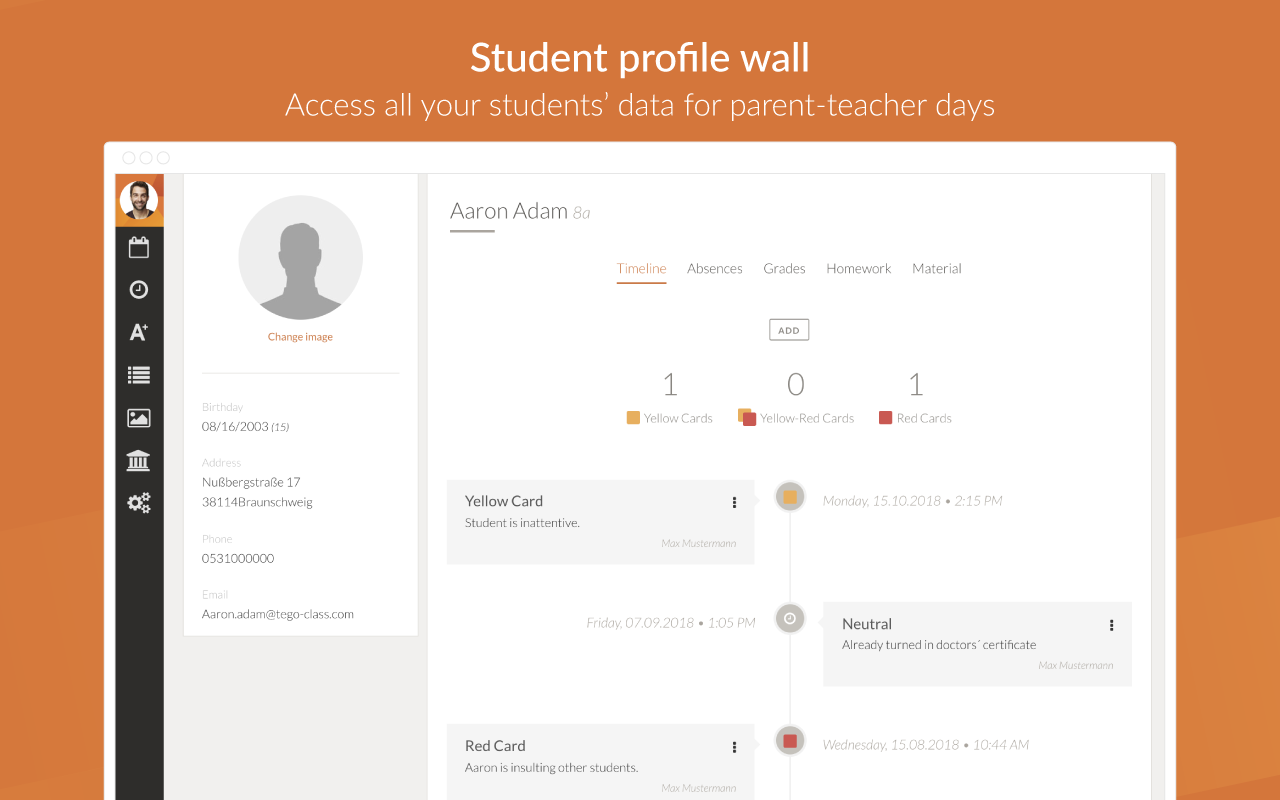 Student profile wall - Access all your students' data for parent-teacher days