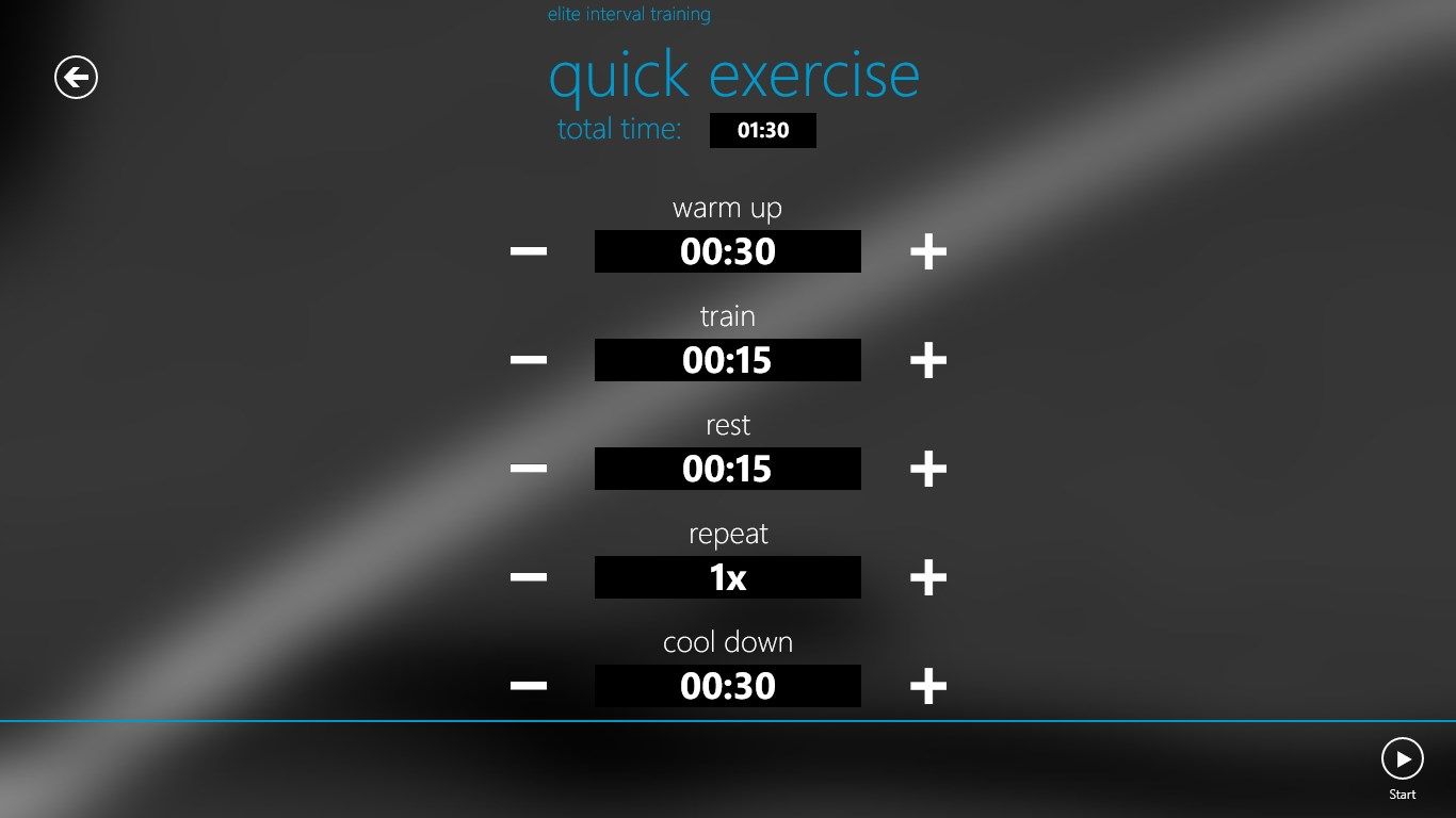 Quick exercise screen
