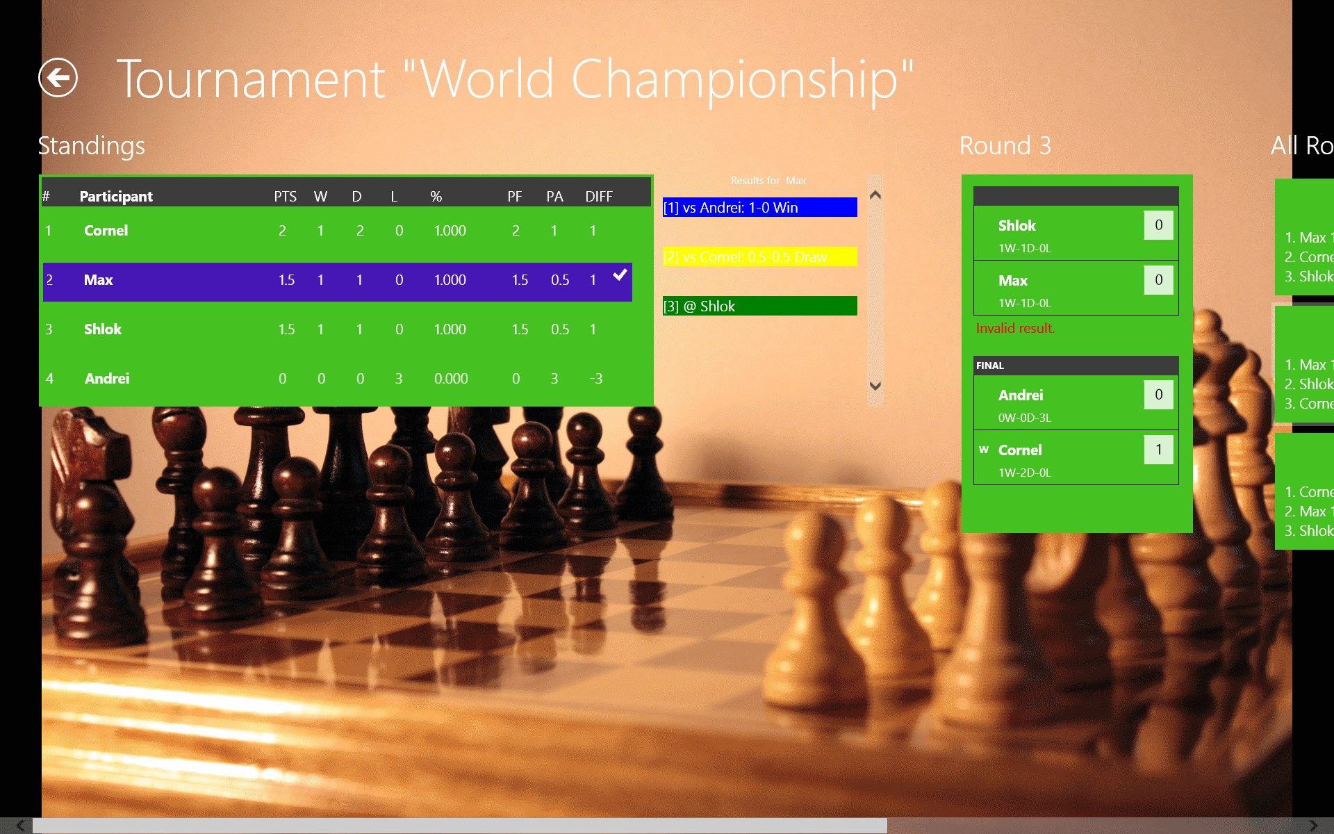 Tournament page.
