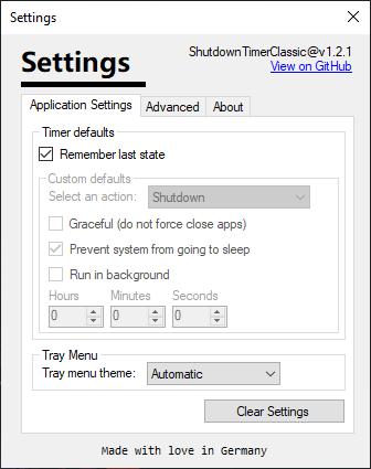 Settings window allows you to customize the application