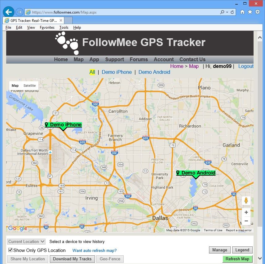 To view location of your tracked devices, you just login to the FollowMee.com web site